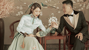 在常州拍中式复古工笔画婚纱照-美若画中人