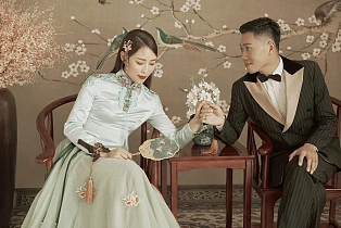 在常州拍中式复古工笔画婚纱照-美若画中人