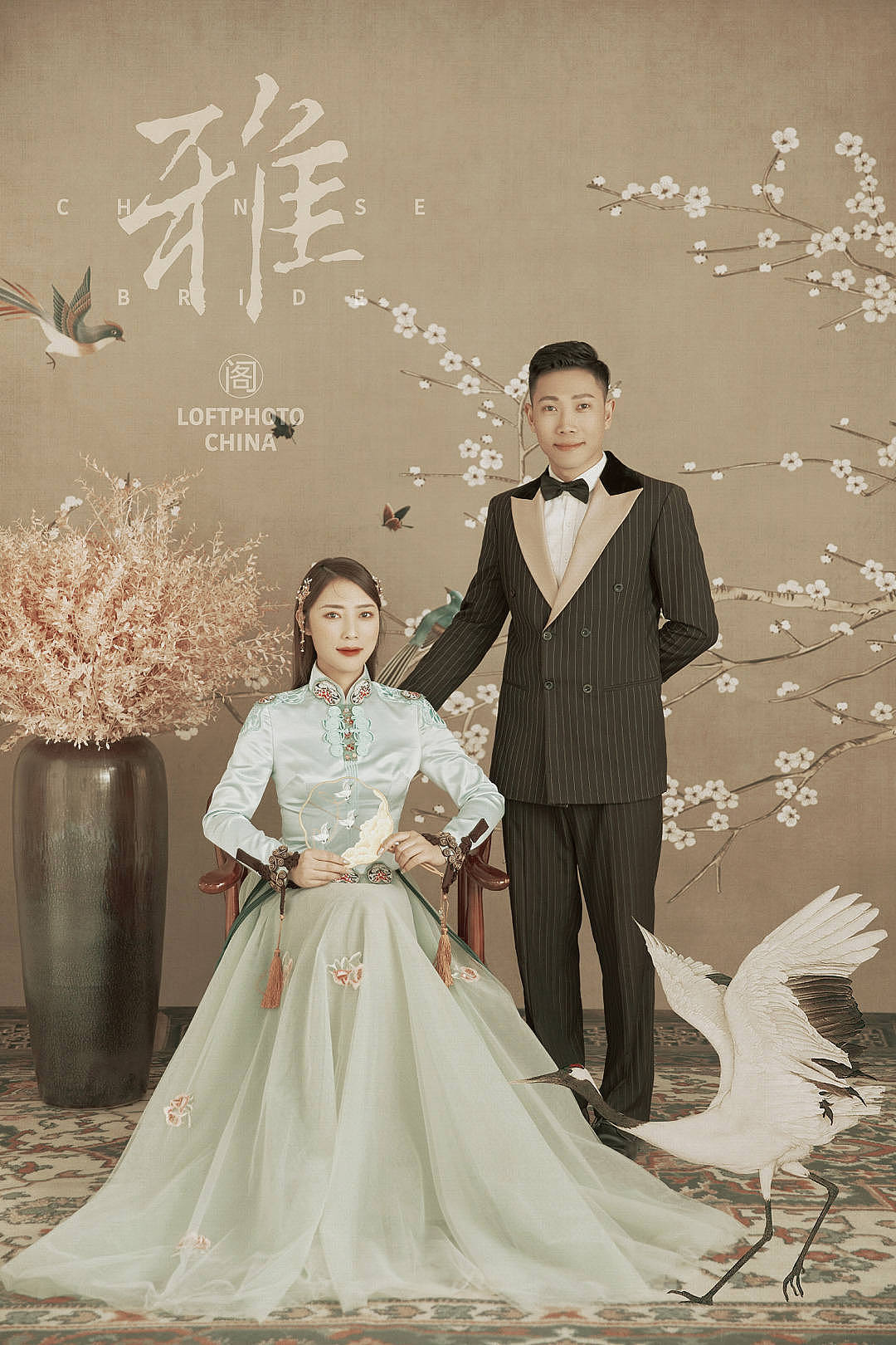 在常州拍中式复古工笔画婚纱照-美若画中人