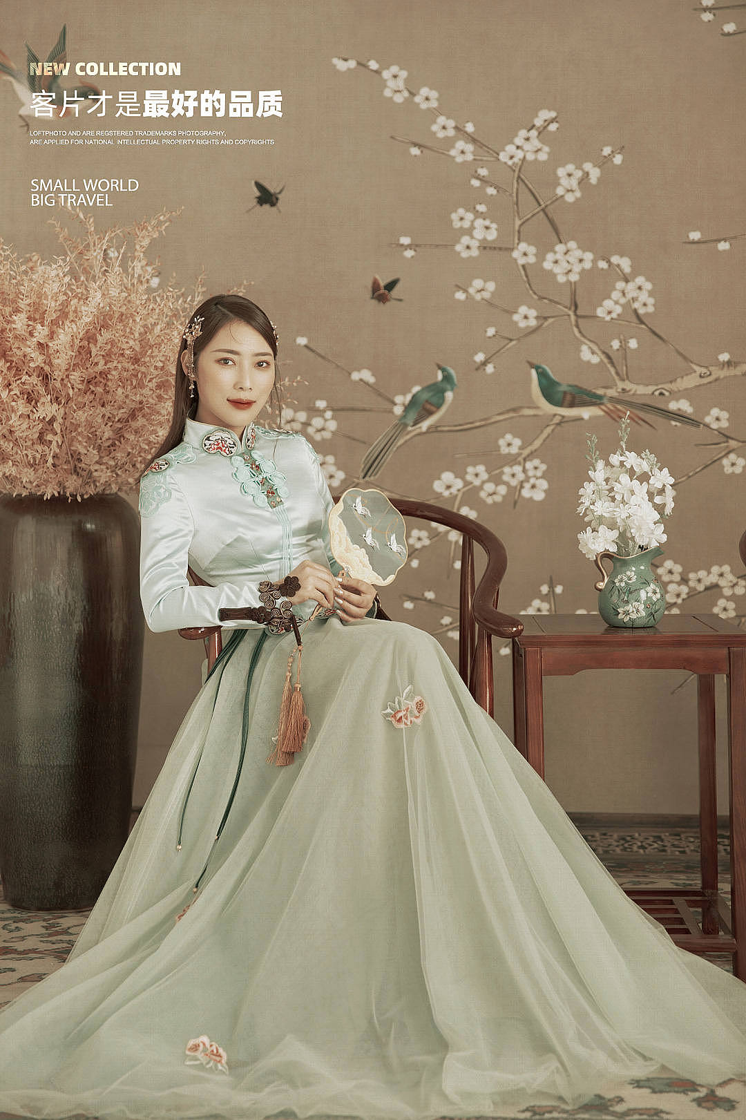 在常州拍中式复古工笔画婚纱照-美若画中人